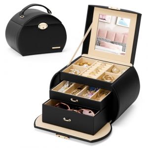 Yorbay Boîte à bijoux à 3 niveaux, verrouillable avec miroir, boîte à bijoux série Seelux pour colliers, montres, bagues, bracelets, boucles d'oreilles (Noir + Or) (Yorbay, neuf)