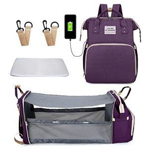 Happy Cherry Sac à Dos à Langer Grande avec Lit Plié pour Bébé Sac à Dos Maman Multifonction Sac à Langer Bébé Lit de Voyage Pliable Violet (LIRUNEU, neuf)