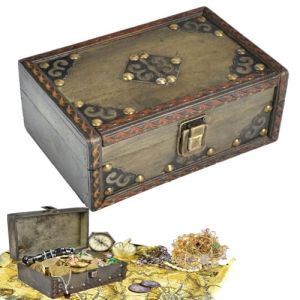 fuzhik Coffre Trésor Vintage en Bois Boite avec Cadenas Pirate Coffre fort Enfant Bois a Code Boîte à Bijoux avec Couvercle Pour Enfant Tirelire pour Stockage Décoration (Gris) (fuzhi store, neuf)