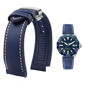 PctkeLsend Bracelet de montre &eacute;tanche en toile et caoutchouc for homme, 19-24 mm, compatible avec Breitling, Omega, IWC, Citizen, TUDOR et Hamilton(Blue White silver B,20mm) (PeiLINpppppp, neuf)
