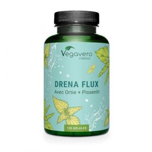 Draineur & Detox Vegavero&reg; | 100% NATUREL | R&eacute;tention d&rsquo;eau + Diur&eacute;tique Puissant | Ortie, Pissenlit, Bouleau, Piloselle et Orthosiphon | Sans Additifs | 120 G&eacute;lules (4 mois) | VEGAN (Vegavero, neuf)