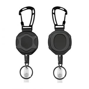 Lot de 2 Porte-clés Rétractables, 15 x 4,4 cm Porte-Badge Mousqueton avec Cordon en Acier de 80 cm, Bobine de Badge D'identification, Enrouleur de Badge pour Porte Badge de Carte D'Identité, Noir (Rapidbok, neuf)