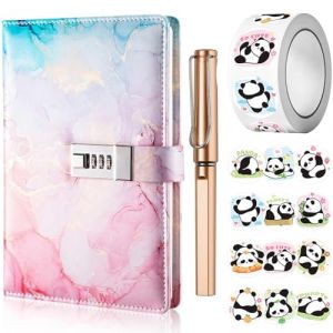 UNIANE Journal avec cadenas pour filles, Journal A5 avec code, Carnet avec cadenas avec stylo et ensemble d'autocollants amusants, Carnet en PU cuir, Carnets Secret Marble pour cadeau d'anniversaire (Verified Charm, neuf)