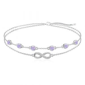 Cosie Lily Bracelet Femme Pierre Naissance Bijoux Cadeau Saint Valentin Femme Infini Argent Sterling 929 Bracelet Double Chaîne avec Zircone Coeur Bracelet Personnalisé Femme Petite Amie/Épouse/Manma (SAILIAN EU, neuf)