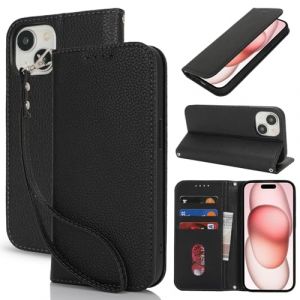 Lipvina Coque pour iPhone 15 en Cuir Portefeuille avec Porte Carte et Rabat Clapet - Etui Antichoc Magn&eacute;tique pour Protection Compl&egrave;te de Votre iPhone 15,Noir (Machan-US, neuf)