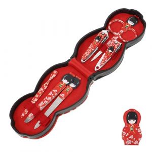 UKCOCO Kit de Manucure Japonerie 6 Pi&egrave;ces en Acier Inoxydable, Ensemble de Coupe-Ongles et Ciseaux pour Hommes et Femmes, Soins Complets des Ongles Mains et Pieds, Kit de Voyage Rouge (Gaporgira, neuf)