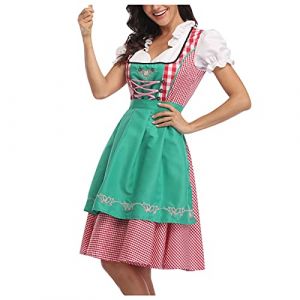 Costume de Fête de la Bière pour Femme - Robe de Renaissance Bavaroise Traditionnelle avec Tablier - Mini Robe Uniforme de Servante pour Cosplay (sgrfxghrd, neuf)