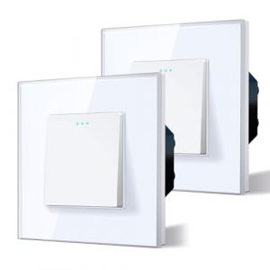 BSEED Interrupteur Mural, Interrupteur &agrave; Bascule, Verre Interrupteur Encastrable Bascule,10A 250V Plaque De Cristal Tremp&eacute;, 86 x 86 mm, 1 Gang 1 Voie, 2PACK, blanc (Bseed-EU, neuf)