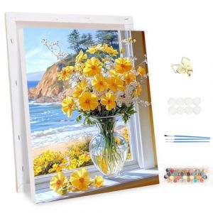 MEIYUDA Peinture par Numero Adulte avec Cadre, Fleurs de mer DIY Peinture à l'huile par Numéros sur Toile Artisanat avec Pinceaux Peintures Acryliques, Decoration Maison Cadeau 30x40cm (JINBEIKANG, neuf)