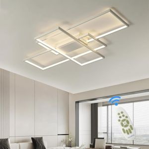 ACJK Lustre Salon Moderne, Plafonnier Salon LED Rectangulaire, 3000K-6000K 60W 6000LM, Lampe de Plafond pour Chambre, Cuisine, 80cm, Blanc (MUSHANG STORE, neuf)