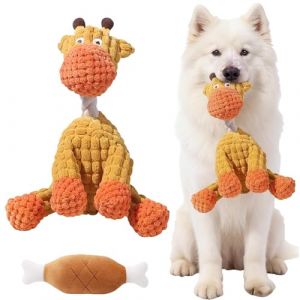 Doudou Chien Indestructible, Jouet Chiens en Peluche 2 en 1 Ouet Interactif Indestructiblepour Chiens avec Squeaker, Multifonctions Fabriqu&eacute; en Coton Doudou Chiens pour Gros Petite Chien (Jaune) (ShallH, neuf)