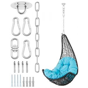 QWORK® Crochet de Plafond Robuste avec chaîne d'extension de 30 cm et Mousqueton, en Acier Inoxydable, Fixation pour Fauteuil Suspendu, Fauteuil Suspendu et Sac de Boxe (jusqu'à 400 kg) (shavinglikes, neuf)