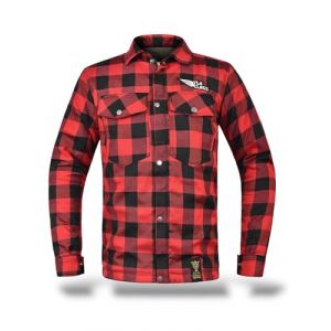 TLA Grid Chemise de Moto avec Protections, Veste en Flanelle à Carreaux avec Renforts en aramide, Unisexe pour Homme et Femme, Veste Vintage pour Scooter, avec Fermeture éclair et Boutons, Rouge, XL (TLA RACING, neuf)