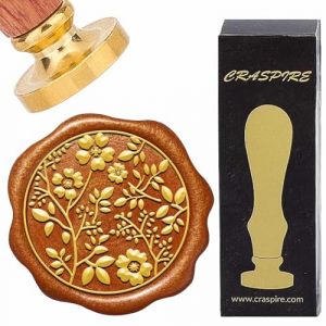 craspire Tampon de Cire &agrave; Cacheter en Forme de Fleur Branche de Plante Feuilles Tampon de Cire 30mm T&ecirc;te de Tampon en Laiton Amovible Vintage avec Poign&eacute;e R&eacute;tro en Palissandre pour Invitations (CRASPIRE FR, neuf)