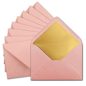 Lot de 50 enveloppes format C5 15,7 x 22,5 cm en vieux rose (rose) avec doublure en soie dorée – Fermeture humide – Enveloppes postales sans fenêtre au format C5 – Marque : Gustav Neuser (GUSTAV NEUSER GmbH, neuf)