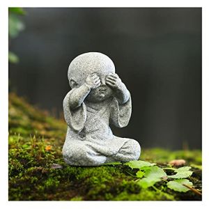 Uziqueif Mini Jardin Zen Ornement, Garden Miniatures Pagode Bateau Pont Statue de Bouddha Rocaille Sculpture Figurine - Miniature Jardin Aquarium Pot de Fleur Décoration Extérieur,Don't Look (TYH Department Store, neuf)