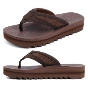 ONCAI 2025 Tongs Homme Soutien de Voûte Plantaire Sports Flip Flops été Plage Piscine Plates Sandales Semelle en Caoutchouc Antidérapante Marron Foncé Taille 47 (ONCAI HZTH, neuf)