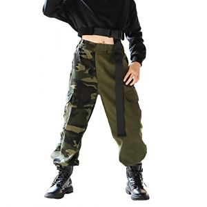 Pantalon Cargo Enfant Fille Pantalon de Jogging pour Filles Hip Hop Street Dancewear Costume 4-15 Ans(Camouflage Vert,11-12 ans/160) (rolanko, neuf)