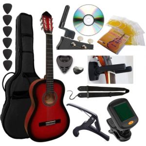 AMROVA Pack Guitare Classique 3/4 (Enfant) Droitier ou Gaucher 10 Accessoires Cour Vidéo et CD (Rouge, Droit) (Amrova FR, neuf)