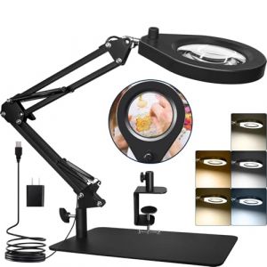 Lampe Loupe avec Support et Pince, Loupe 5X, LED &agrave; Intensit&eacute; Variable et Double Support, pour T&acirc;ches de Pr&eacute;cision (THINKIA, neuf)
