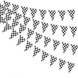 AhfuLife 1Pcs Banderole Drapeau Damier, 10M Guirlande Drapeau de Course, Guirlande Noir et Blanc pour Décoration Thème Auto/Moto, Anniversaire Voiture, Bar, Jardin et Intérieur (echoapple, neuf)