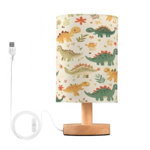 Cgiub Lampe de chevet dinosaure pour chambre &agrave; coucher, lampe de chevet LED, lampe de lecture avec abat-jour en tissu, base en bois et port USB pour bureau, salon, chambre d'enfant (Cgiub, neuf)