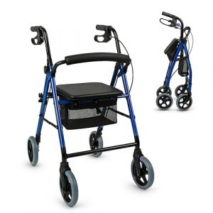 Mobiclinic, D&eacute;ambulateur 4 roues, Mod. h&eacute;rcules, Marque europ&eacute;enne, Pliable et r&eacute;glable, Rollator, Avec si&egrave;ge, Panier freins, L&eacute;ger, Bleu (Queralt&oacute;, neuf)