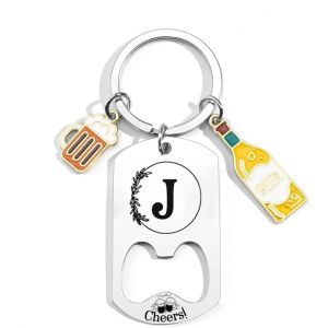 QTZXZX Porte-cl&eacute;s Lettre Initiale Pr&eacute;nom Pour Homme Femme D&eacute;capsuleur Porte-cl&eacute;s Personnalis&eacute; A-Z, Cadeau lettre initiale Id&eacute;e Cadeau Anniversaire, Porte Clef Maison Lettres Alphabet, No&euml;l (J) (pingxiangshiqitingdianzishangwuyouxiangongsi, neuf)