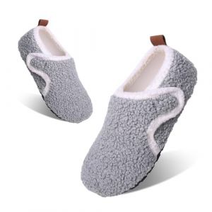 Tolaler Chaussons Enfant Fille Gar&ccedil;on Pantoufles Peluche Antid&eacute;rapants Souple Confortable Chaudes Fermeture Auto-Agrippante Maison Int&eacute;rieur Chaussons Hiver Gris 21/22 (YFEU-Direct, neuf)