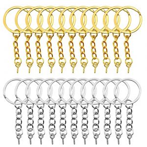 YapitHome 60 Pi&egrave;ces 25mm Attache Porte Cl&eacute; Split Porte Clef Anneaux Porte Clef Anneau Vec de Petites Vis &agrave; &OElig;il et Porte-cl&eacute;s avec Cha&icirc;ne pour Bricolage, Loisirs Cr&eacute;atifs (Or et Argent) (Booly, neuf)