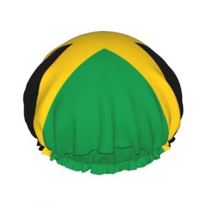 Bonnet de douche imprimé drapeau de la Jamaïque – Bonnet de bain réutilisable avec double couche de protection, respirant et durable pour le voyage (baihuozhang, neuf)