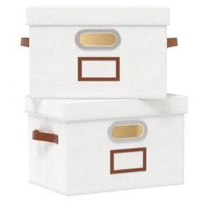 OUTBROS Lot de 2 Boîte de Rangement Pliables, Paniers avec Couvercle et Poignées, Cube en Tissu Lavable, pour Vêtement, Magazine pour Maison (Blanc, 38 x 25 x 25 cm) (OUTBROS-FR, neuf)