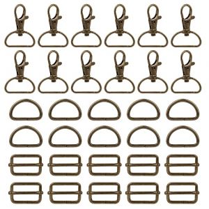 SWAWIS 70 Pièces Mousqueton Sac à Main Set, 25mm Anneaux en Forme de D Pivotant Snap Crochets Boucle Coulissante, Mercerie Couture Accessoire pour Sangle de Ceinture Sac à Dos DIY (Bronze) (Smawis, neuf)