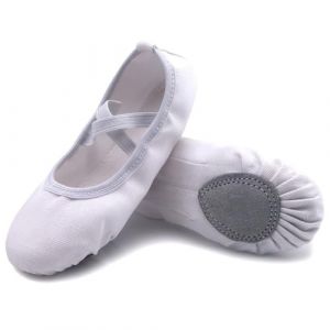 Uniuni Chausson Danse Classique Fille Toile Demi Pointe Canvas Chaussons Ballet Femme Pantoufle de Ballet Gymnastique Yoga Chaussure Blanc 34 (agogo, neuf)