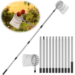 Perche Telescopique 4.4m pour Cueillir Les Fruits, Cueilleur de Fruits Amovible avec Sac de Rangement, en alliage d&rsquo;aluminium R&eacute;glable, Ramasse Fruits pour Ramasser Cerises, Pommes, Olives (4.4M) (TELERAR STORE S.R.L., neuf)