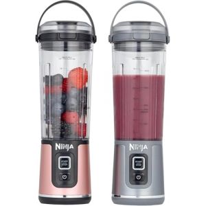 Ninja Blast Pack de 2 blenders portables de 530 ml, couvercle anti-fuite et bec verseur, sans fil, rechargeable, smoothies, shakes prot&eacute;in&eacute;s, granit&eacute;s, or rose et argent m&eacute;tallis&eacute;, BC151UKEUGV (RetailXcelerate, neuf)