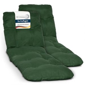 Beautissu Lot de 2 Coussin Bain de Soleil 190x60 cm Flair RL – 8 cm Épais Coussin Chaise Longue pour Jardin Terrasse Balcon – Confortable Matelas Transat Exterieur – Vert Foncé (Brandvin, neuf)