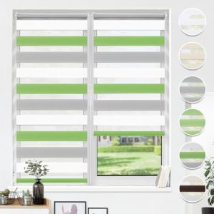 HOMEDEMO Store Enrouleur Jour Nuit sans Per&ccedil;age, Double Tissu avec Clips, Rideau Occultant pour Fen&ecirc;tre & Porte, 45l x 120L cm, Largeur du Tissu 45cm, Vert-Gris-Blanc (Uniquy, neuf)