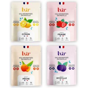 LXIR DRINK - Eau aromatisée en pastille sans sucre - Boisson multivitamines - Vitamines C et B - Hydratation quotidienne - Beauté de la peau - Vitalité - 48 pastilles - Citron/Fraise/Menthe/Myrtille (LXIR DRINK, neuf)