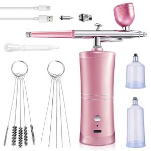 Kit A&eacute;rographe Avec Compresseur, Aerographe Kit Complet, Kit A&eacute;rographe Portable Sans Fil, Rechargeable USB, Injecteur D'Oxyg&egrave;ne, Pour Nail Art, Tatouages, Maquillage, Mod&eacute;lisme (Rose) (IKSETERATA, neuf)