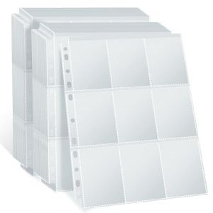 PESLNG Pochettes double face pour cartes &agrave; collectionner, pochettes &agrave; 9 compartiments pour classeur &agrave; anneaux avec 3 &agrave; 11 trous, transparentes et sans acide, adapt&eacute;es aux cartes standard (transparent (LORISWE, neuf)