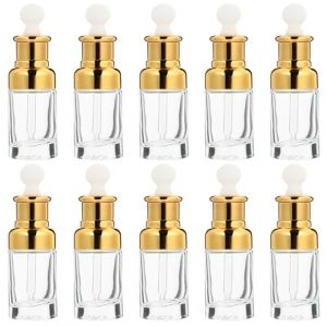 OSALADI Lot de 10 Bouteilles en Verre Transparent de 50 Ml Compte-Gouttes Dor&eacute; Flacons Rechargeables pour Huile Essentielle Aromath&eacute;rapie Bricolage et Voyage Fermeture Herm&eacute;tique (Original MJW, neuf)
