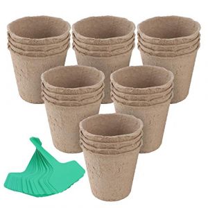 Fippy Lot de 60 Pots &agrave; semis en fibre biod&eacute;gradable de 8,5 cm, pots de tourbe ronds pour semis d&rsquo;herbes, de fleurs, de l&eacute;gumes, avec 60 &eacute;tiquettes pour plantes (Zeengo, neuf)