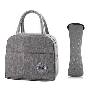 XOPOZON Sac Isotherme Repas 6L, Lunch Box Isotherme, Ensemble 5 Couverts de Camping, Sac &agrave; D&eacute;jeuner Imperm&eacute;able Isol&eacute;, Sac Lunch Box Convient pour &Eacute;cole Bureau Pique-Nique (Gris) (Hyacinthus orientalis, neuf)