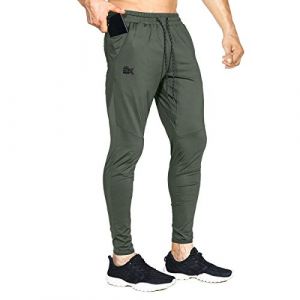BROKIG Pantalons Sport Homme Léger Pantalon Survetement de Jogging Fitness Séchage Rapide avec Poches Zippées (Vert Militaire, M) (Broki®, neuf)