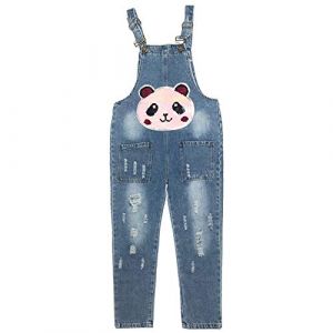 Peacolate 3-14 ans Combinaison et barboteuses pour grandes filles Pantalon bleu à paillettes de couleur denim (Panda, 13-14A) (LittleWish, neuf)
