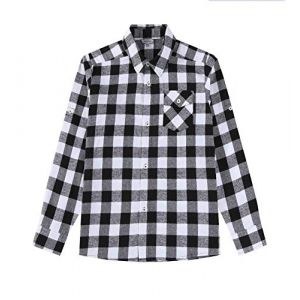 Bienzoe Gar&ccedil;on Flanelle Coton Manche Longue Plaid Chemise Noir Blanc 7/8 (B&K Fashion EURO, neuf)