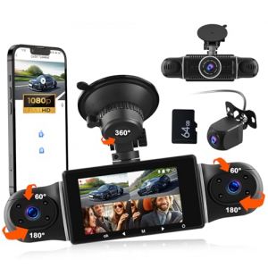 CAMECHO Dashcam 4x1080P Caméra embarquée Avant, Gauche, Droite et arrière avec WiFi GPS, Dashcam 3 Pouces avec Carte 64G, Enregistrement en Boucle, Vision Nocturne, capteur G, Mode Parking 24H (Icamecho, neuf)