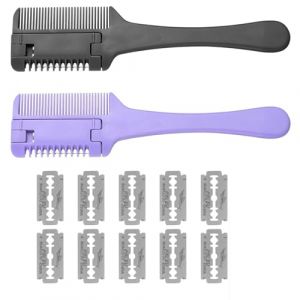 Lot de 2 couteaux à effiler, peigne de coupe, peigne de transition, couteau à effiler, couteau à effiler, couteau à cheveux, tondeuse double face, pour adultes et enfants, coupe de cheveux à la maison (TINGJIE-EU, neuf)