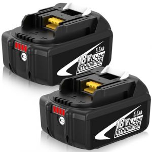 2 pièces 5500mAh Batterie de Remplacement pour Batterie 18V BL1860B BL1850B BL1840 BL1830 BL1815 BL1850B BL1835 BL1860B BL1845 BL1850 194205-3 LXT-400 avec LED Batterie d'outils(Blanc) (FR-Boetpcr, neuf)